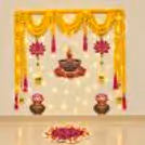 Royal Marigold and Lotus Diwali Office Decoration with Warm White Fairy Lights.