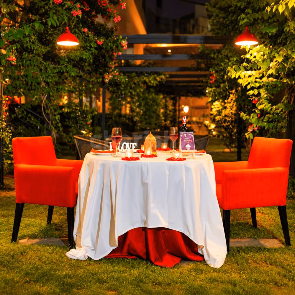 Romantic Karwa Chauth outdoor candlelight dinner at Hyatt Place Gurgaon.