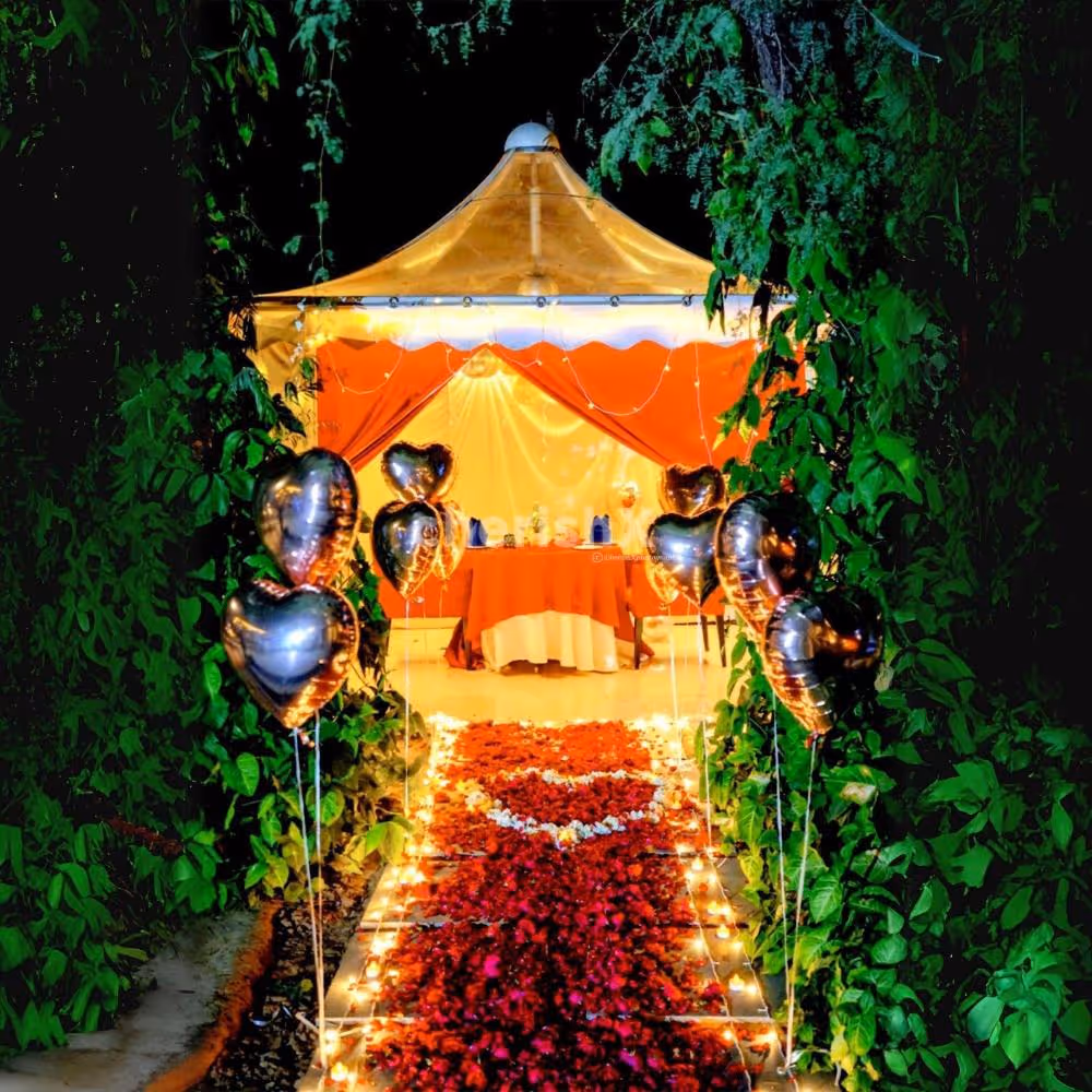 Luxury Karwa Chauth outdoor cabana candlelight dinner at Hyatt Regency Gurgaon.