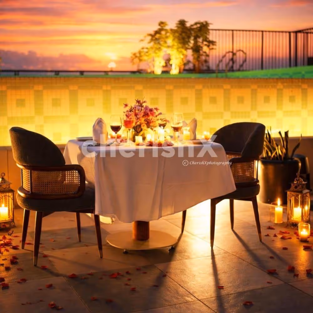 Romantic Karwa Chauth poolside candlelight dinner at Holiday Inn Gurgaon.