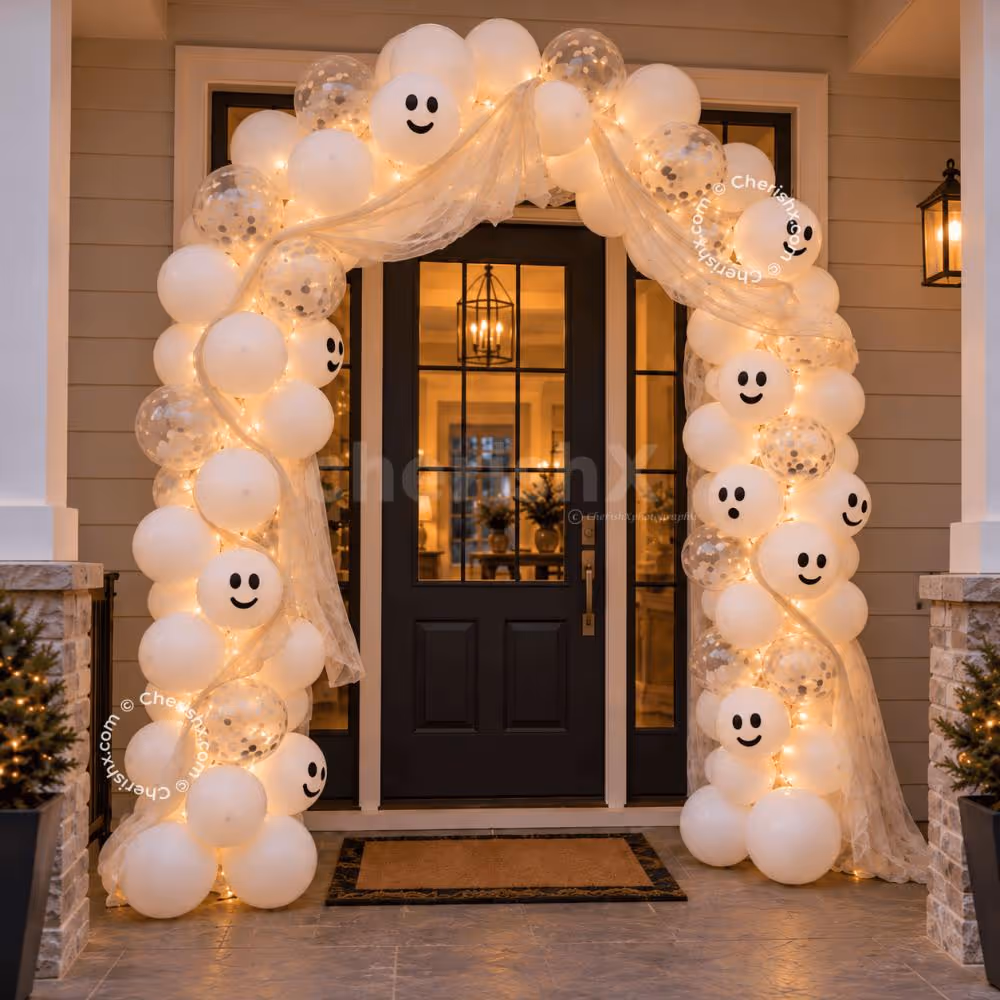 White Ghost Balloon Halloween Arch
