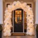 Spooky White Balloon Entrance with Warm Lights