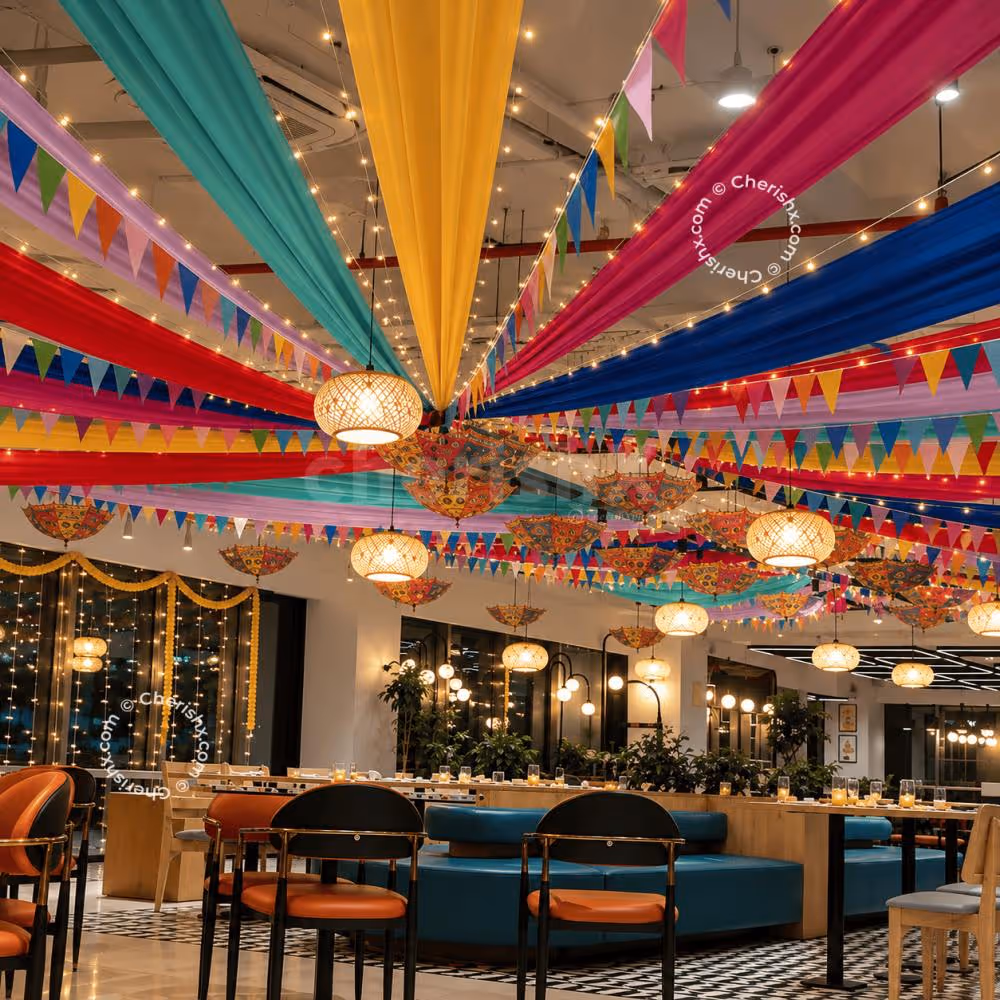 Colorful Festive Ceiling Setup