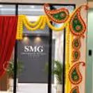 The colorful arrangement of the entrance is complemented by warm lighting.