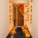 Diwali Entrance Rangoli Decoration with Fixed Colourful Rangoli Designs.