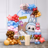 Balloons arc around Flex and Labubu is an ultimate birthday party combo