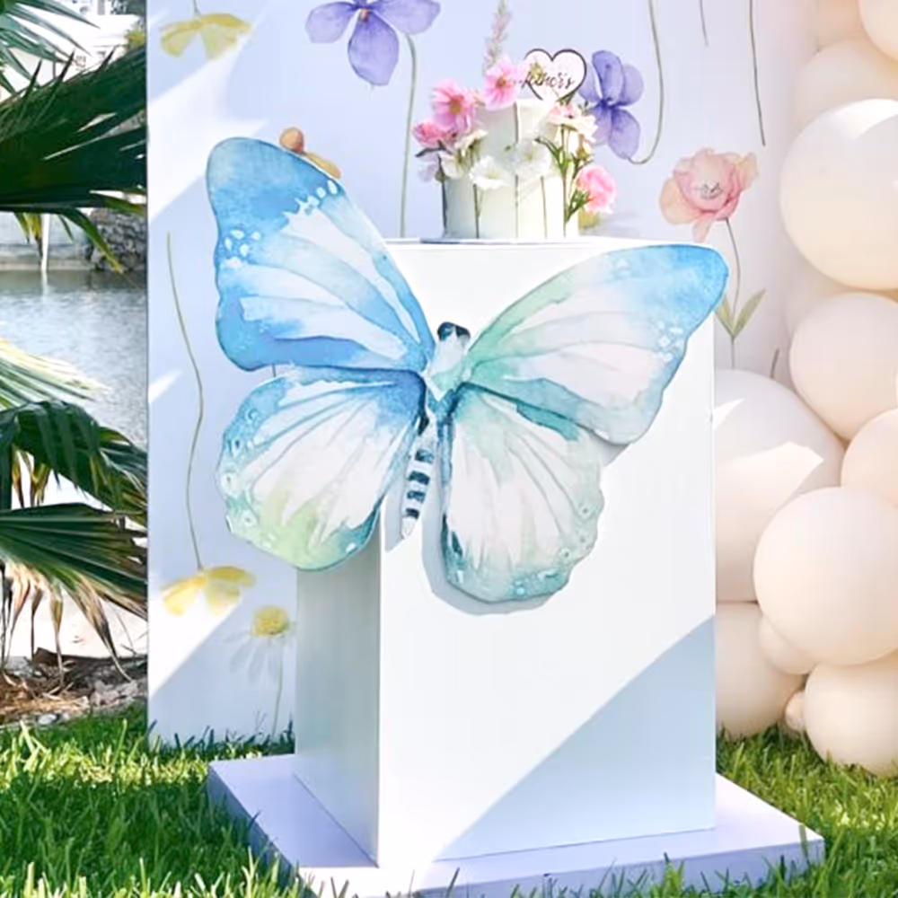 Beautiful white round gift and flower table.