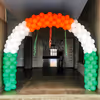 Reception with garlands Ashok Chakra cut out and flying birds is eye catching