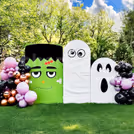 Create spooky photo moments with ghostly figures and balloons.