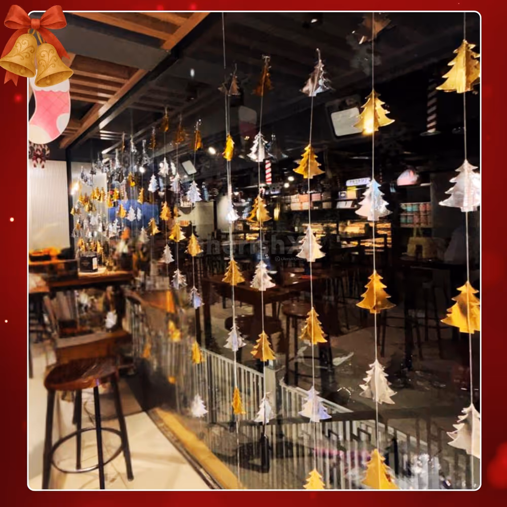 Christmas Bakery Glass facade decoration with 3d tree hangings
