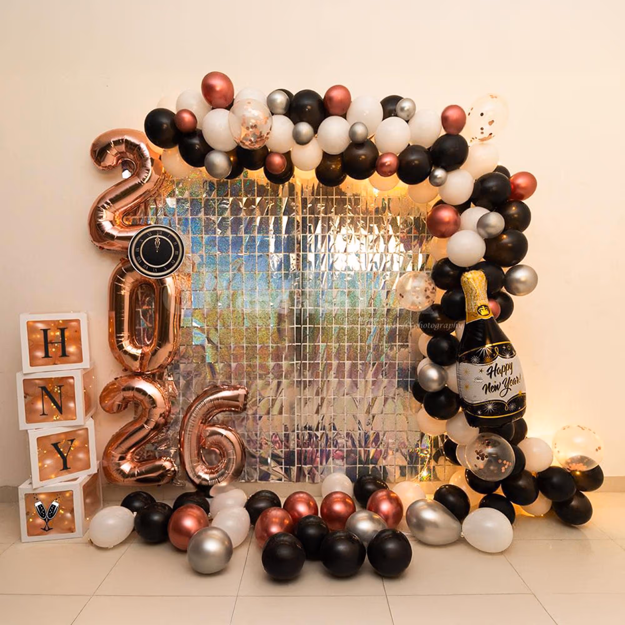 Make your new year party 2026 awesome with CherishX's Premium Black New Year Decor.