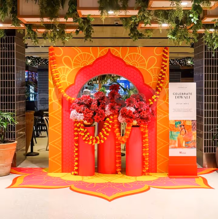 Floral backdrop and flex floor creates a calm, festive celebration zone at any space.