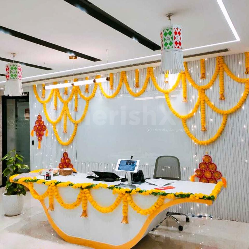 Bold red and yellow kite hangings level up the decor, adding playful elements.