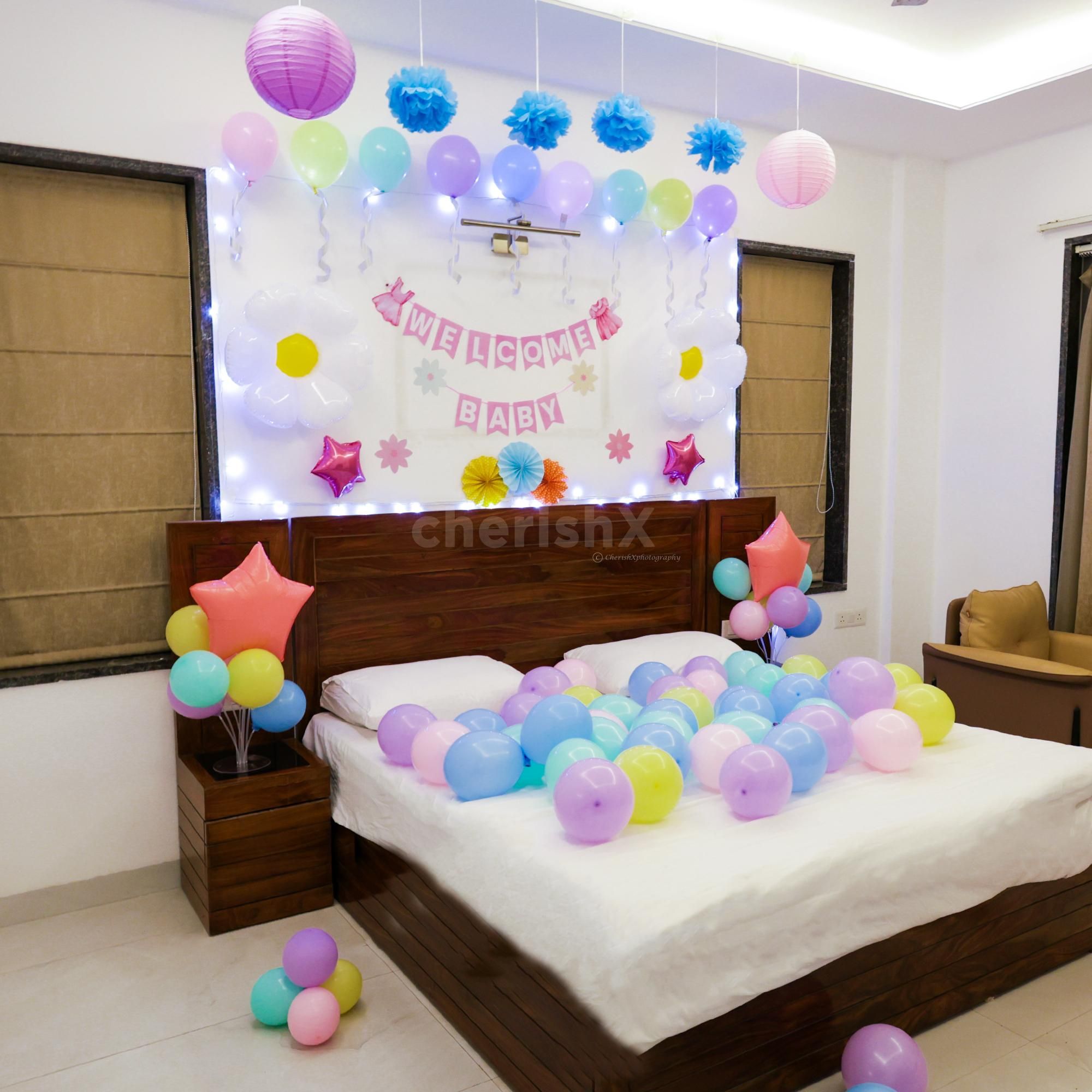 Sunflower and star foil balloons and decor create a whimsical charm.