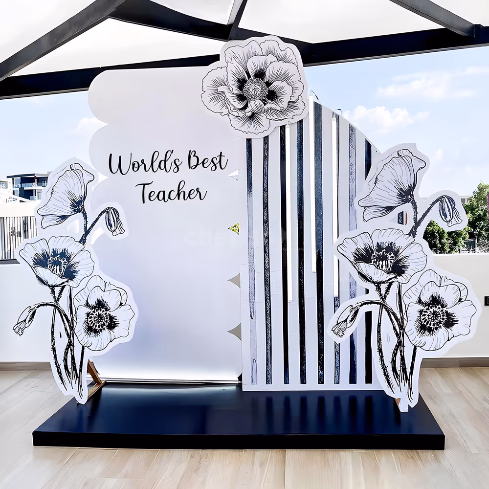 Floral cut outs add the freshness, making the backdrop playfully eye-catching