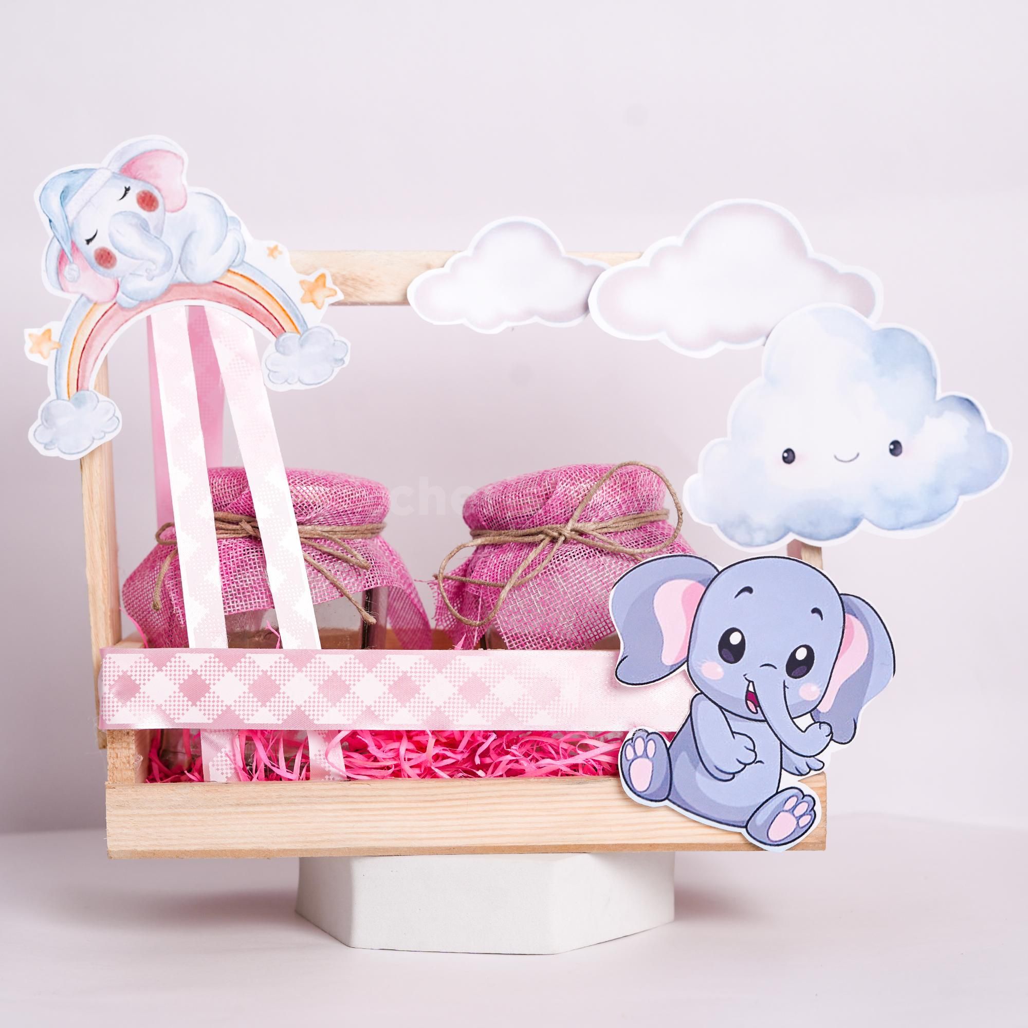 Quirky elephant-print hamper for a special birthday.