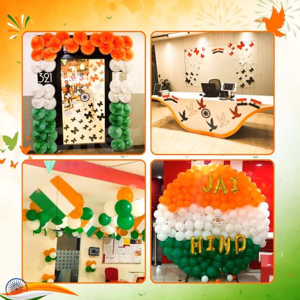 Welcome your guests with vibrant tri-colour entrance decor.