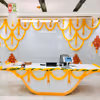 Pixel lights and golden bells add a dynamic glow throughout the workspace.