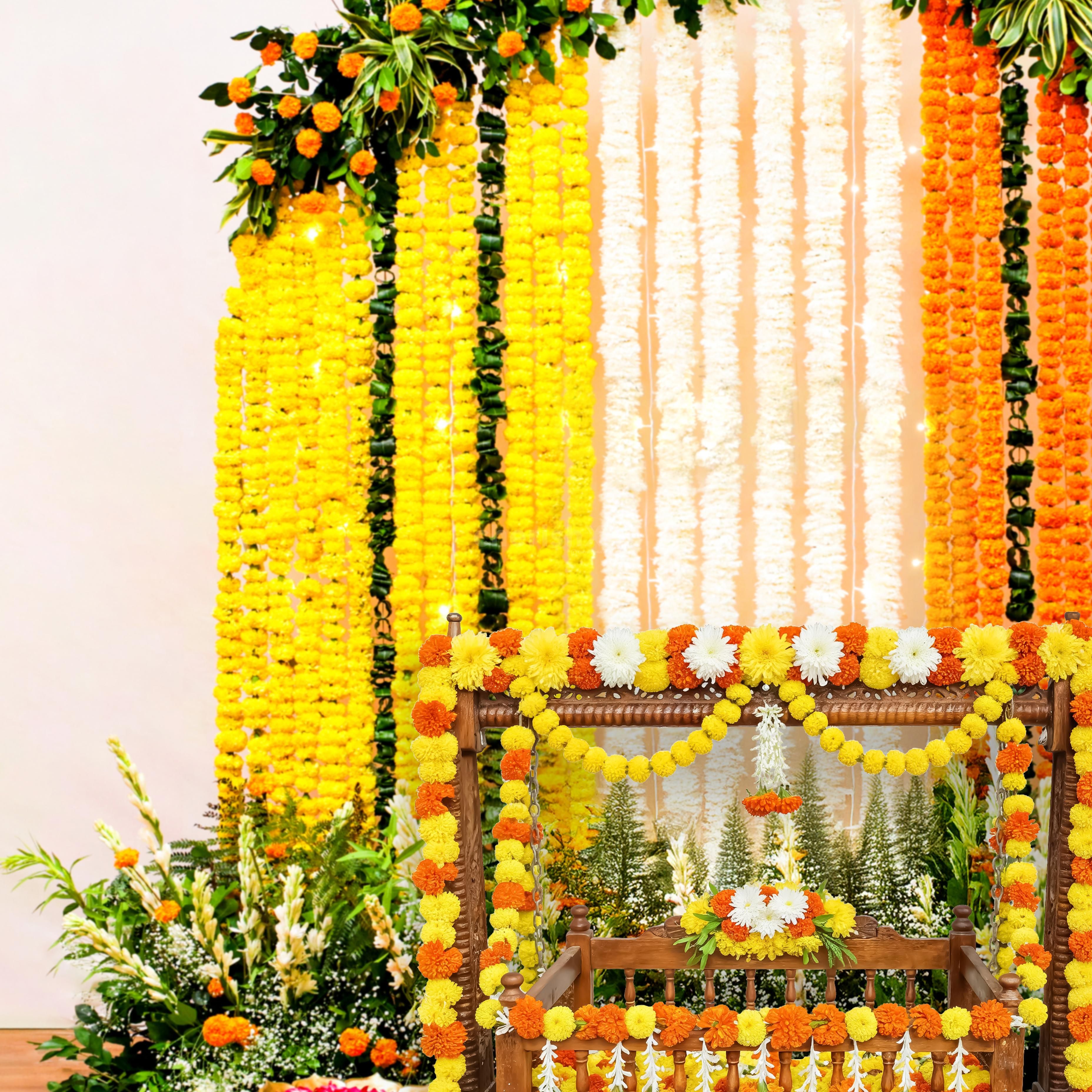 Fairy lights add the glow to the setup without overpowering the floral colors