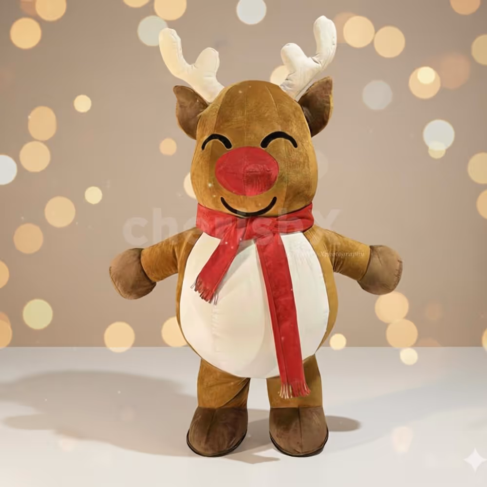 Spread Christmas joy with the happiest, fluffiest reindeer mascot!