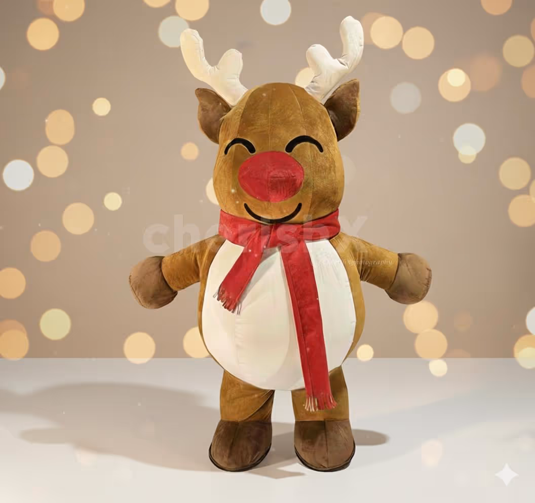 Spread Christmas joy with the happiest, fluffiest reindeer mascot!