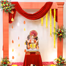 Lotus MDF garlands and candle stands ensure the ambiance is sacred