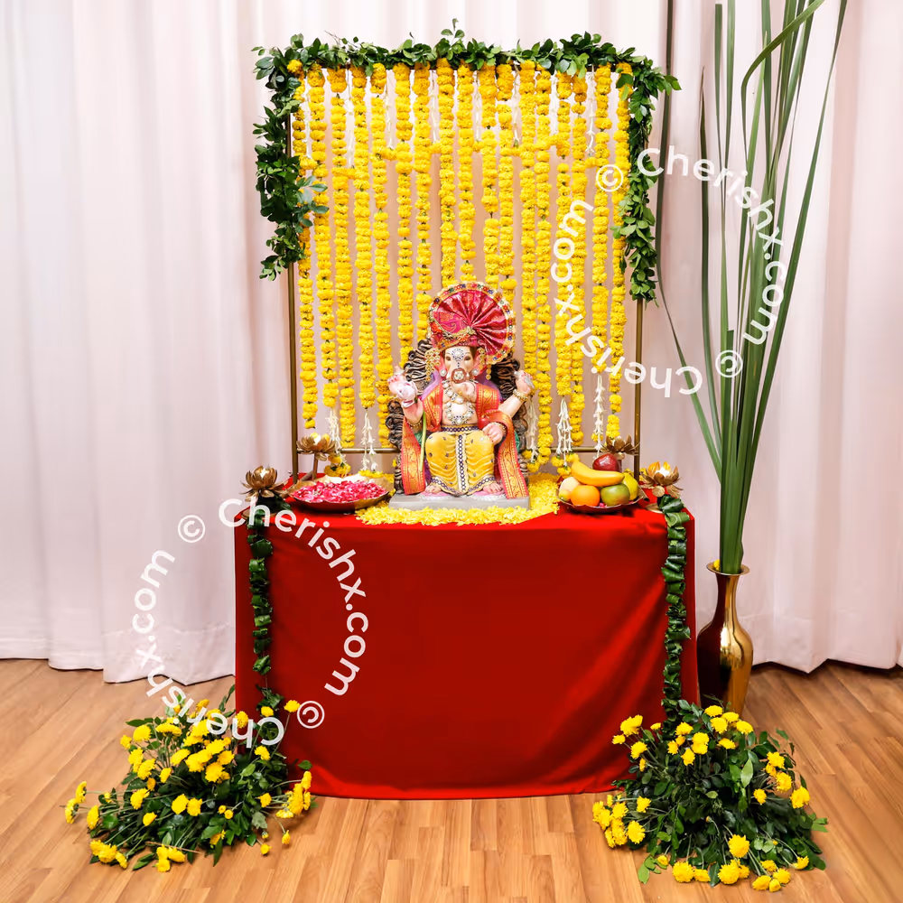 Add a burst of color to Ganesh puja with this Marigold & Rajni Floral Decor