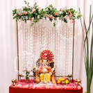 Vase with lotus flowers completes the front decoration with serenity