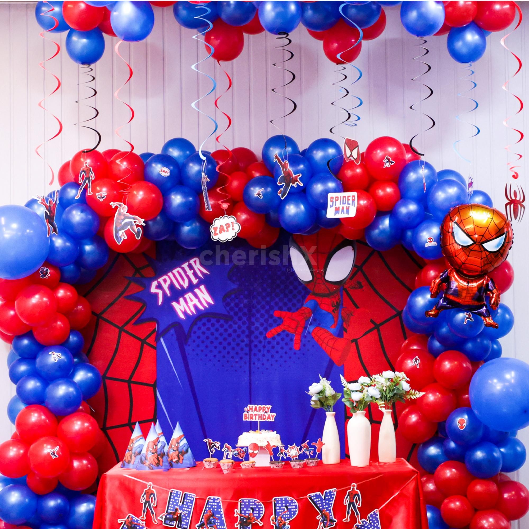 Birthday mode on balloons flying Spidey swinging for energy peaking