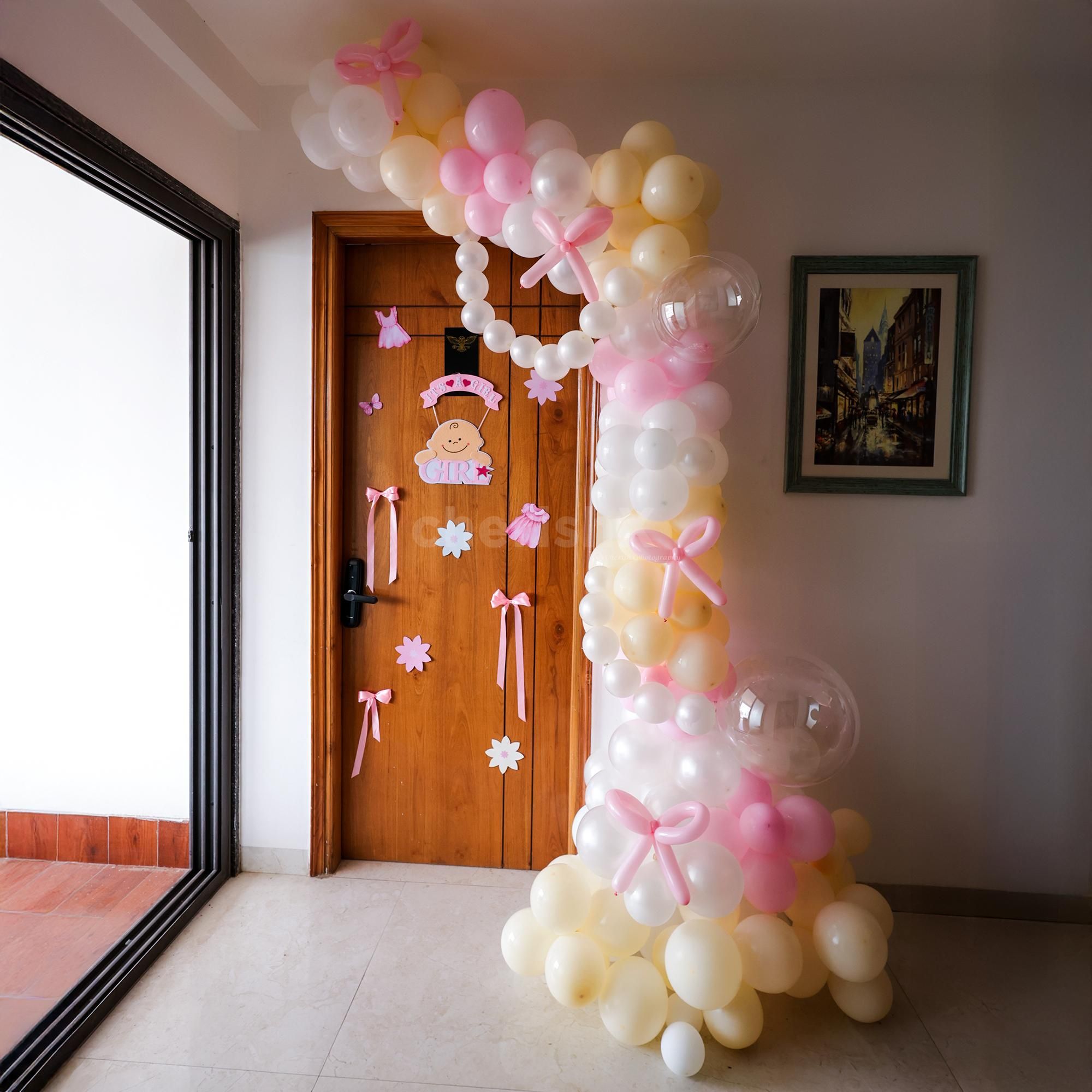 A love-dressed doorway and balloons