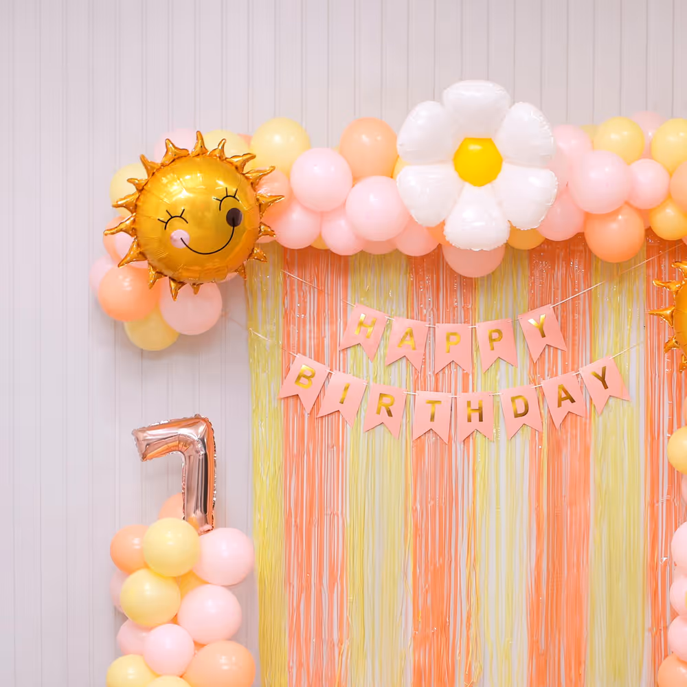 Foil curtains provide shine and sophistication.