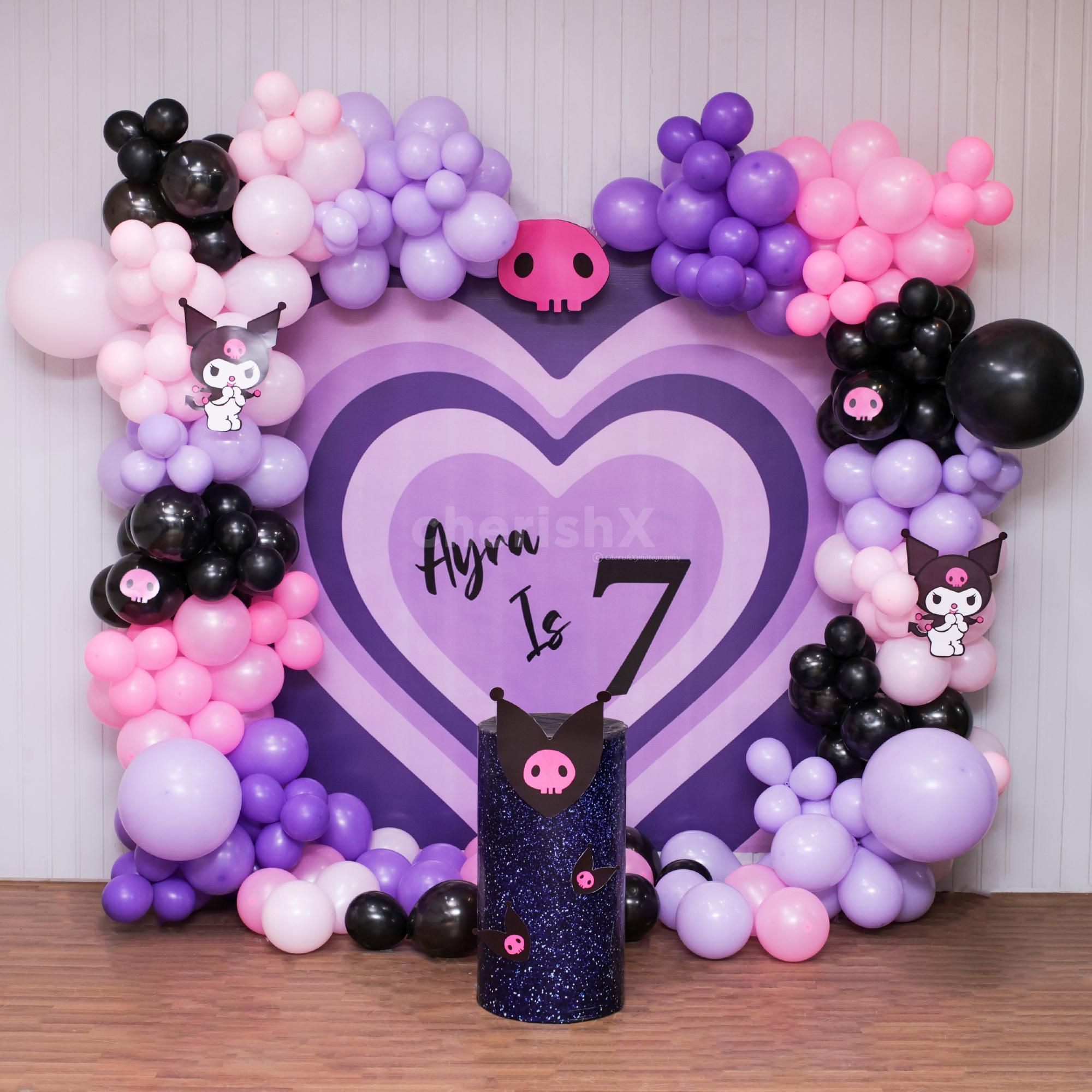 Daring purple and black Kuromi birthday background.