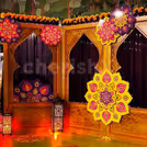 Lamps and props enhance the cultural setting beautifully, making it festive-ready.