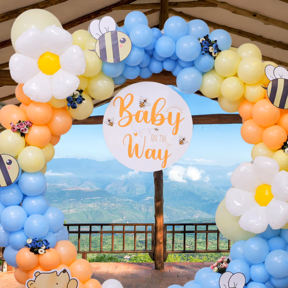 Bee cutouts fluttering about the ring frame.