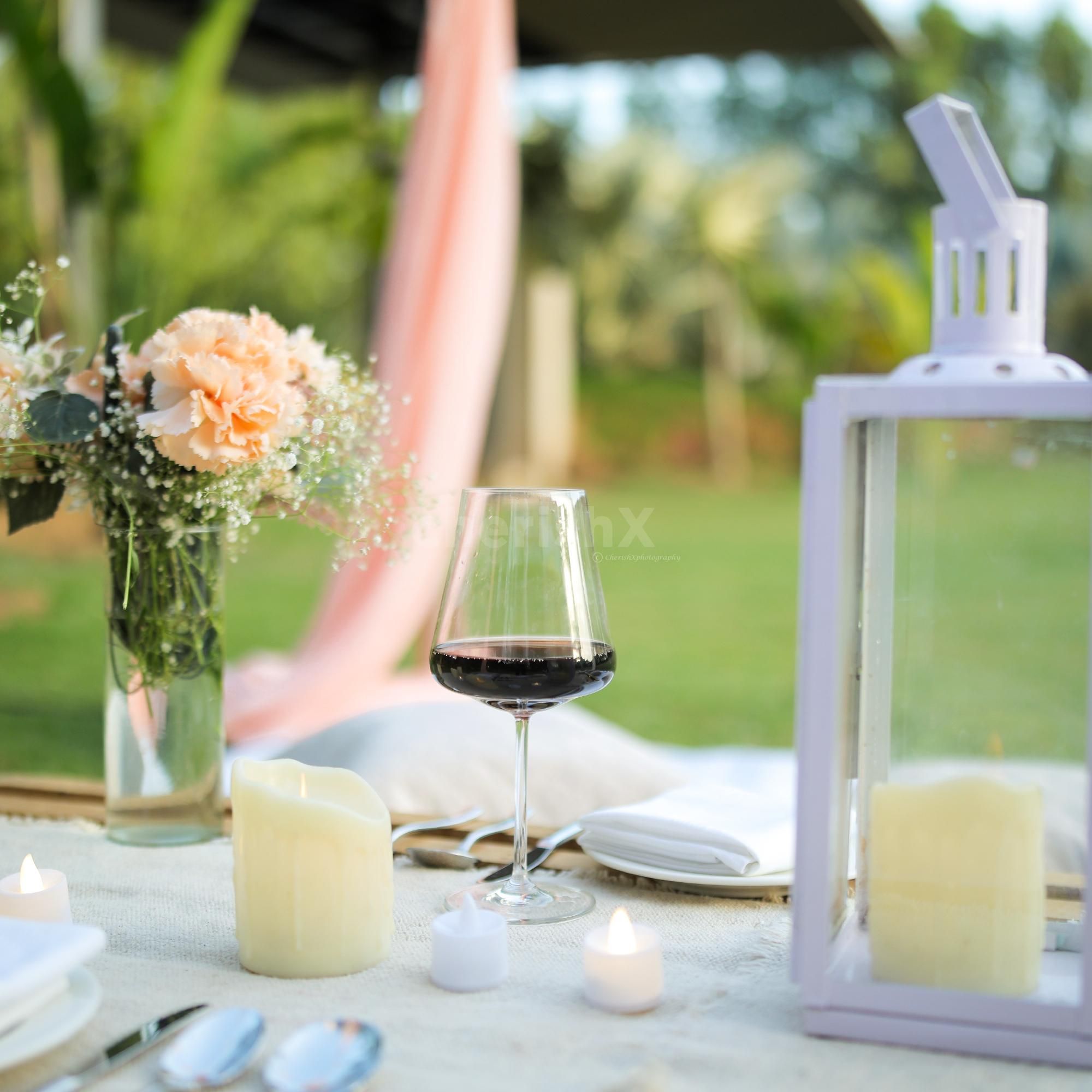 Wooden tables with classy runners waiting for your moments.
