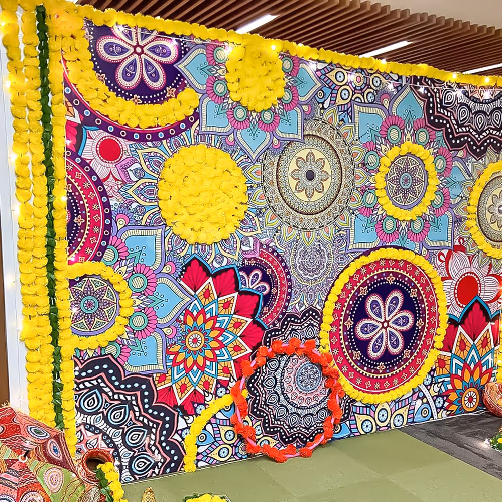 Office ambiance gets an uplift with soft fairy lights and decorated mud pots