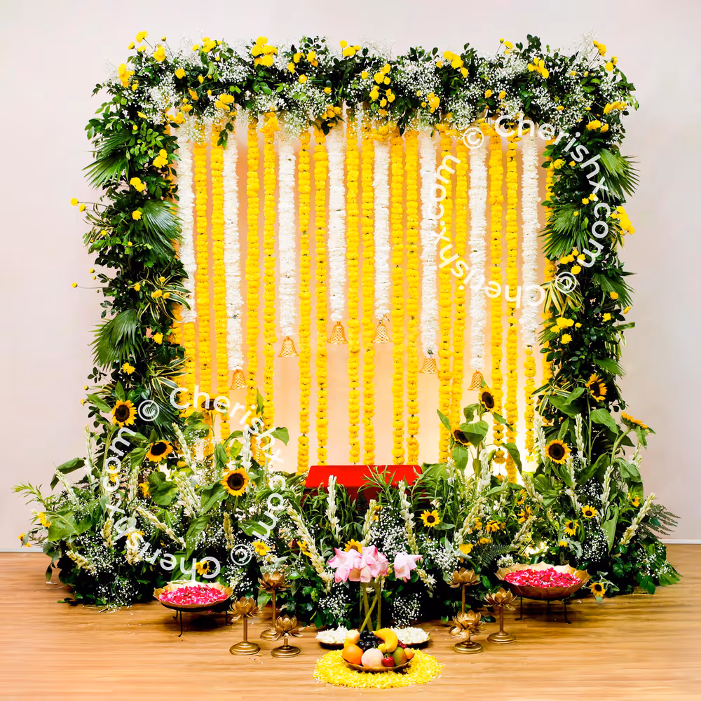Sunflowers and daisies brighten up the sacred space enhancing the vibrancy
