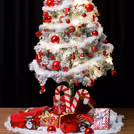 100 mixed red hangings with warm white fairy lights invites Christmas glow