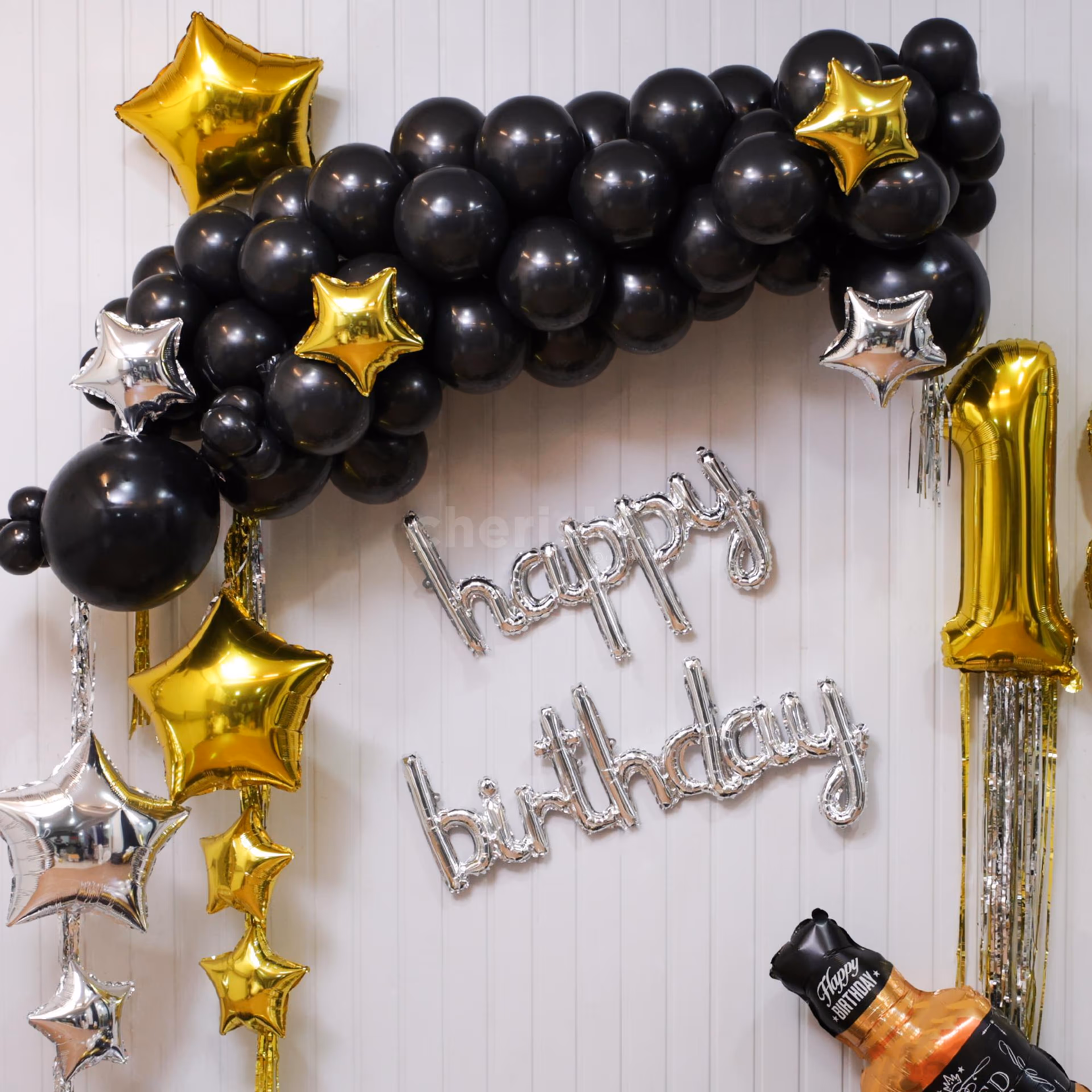 Capture the golden moments with scattered balloons of contrasting colors
