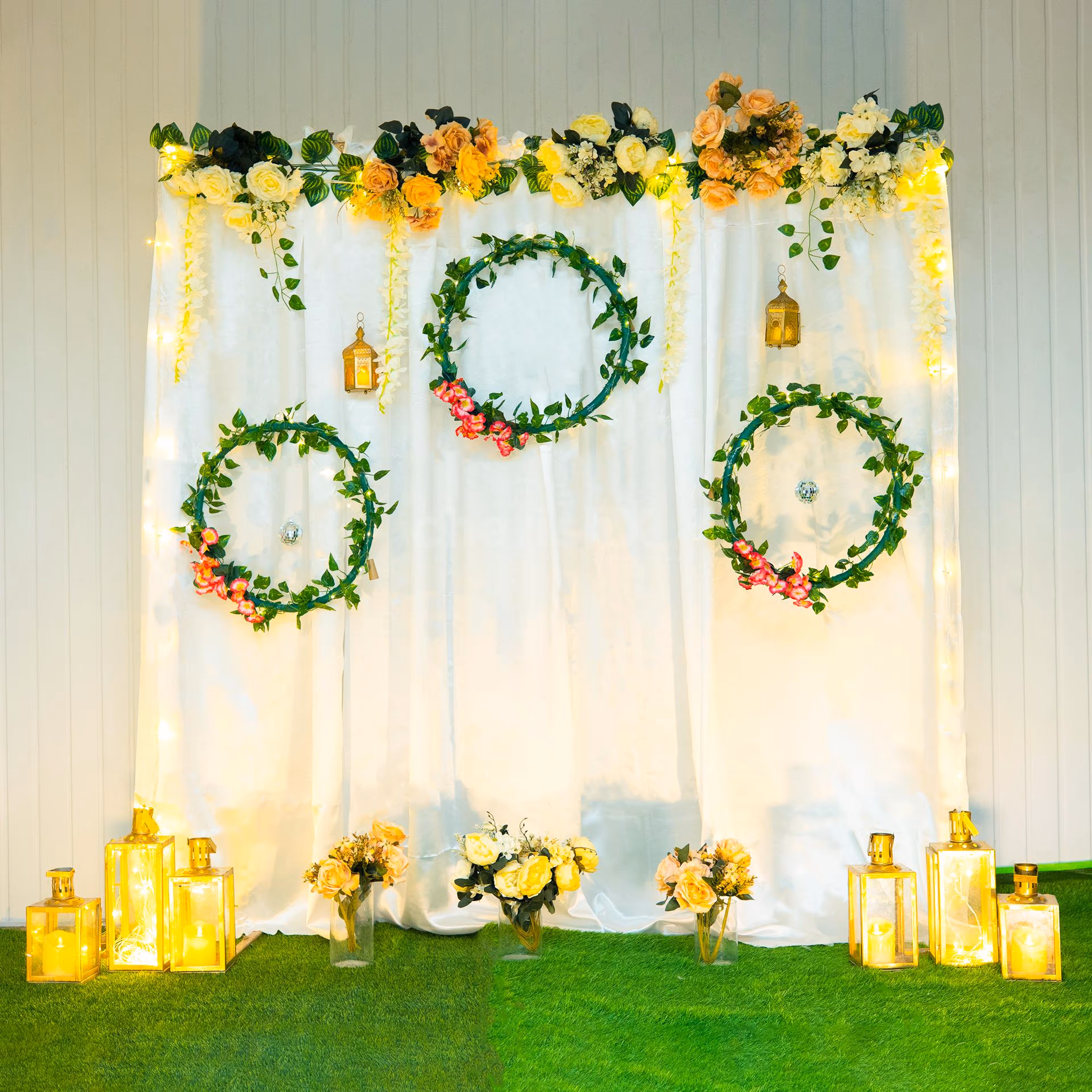 A rustic floral backdrop filled with love