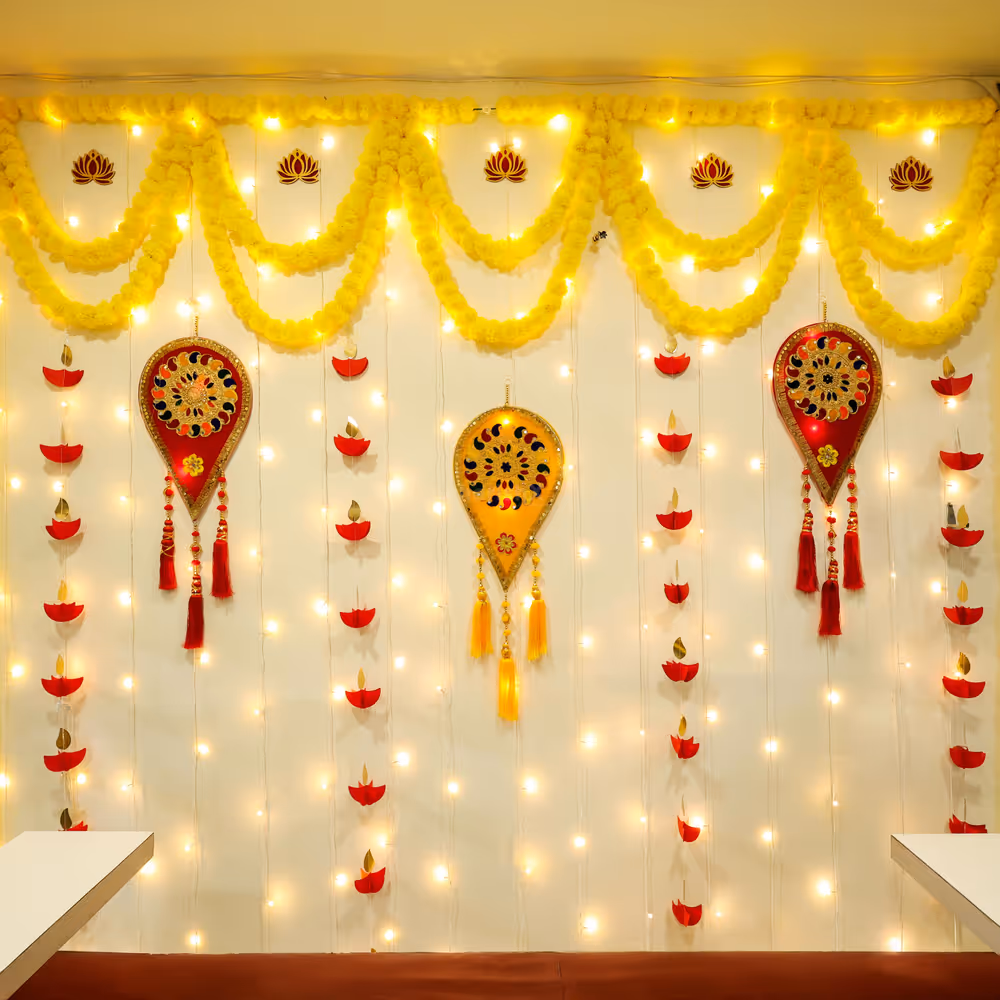 Fairy lights immediately transform the office desk into a glittery space at night