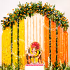 Leaves bouquet on the floor adds auspicious meaning and warmth to tradition on Festive vibe