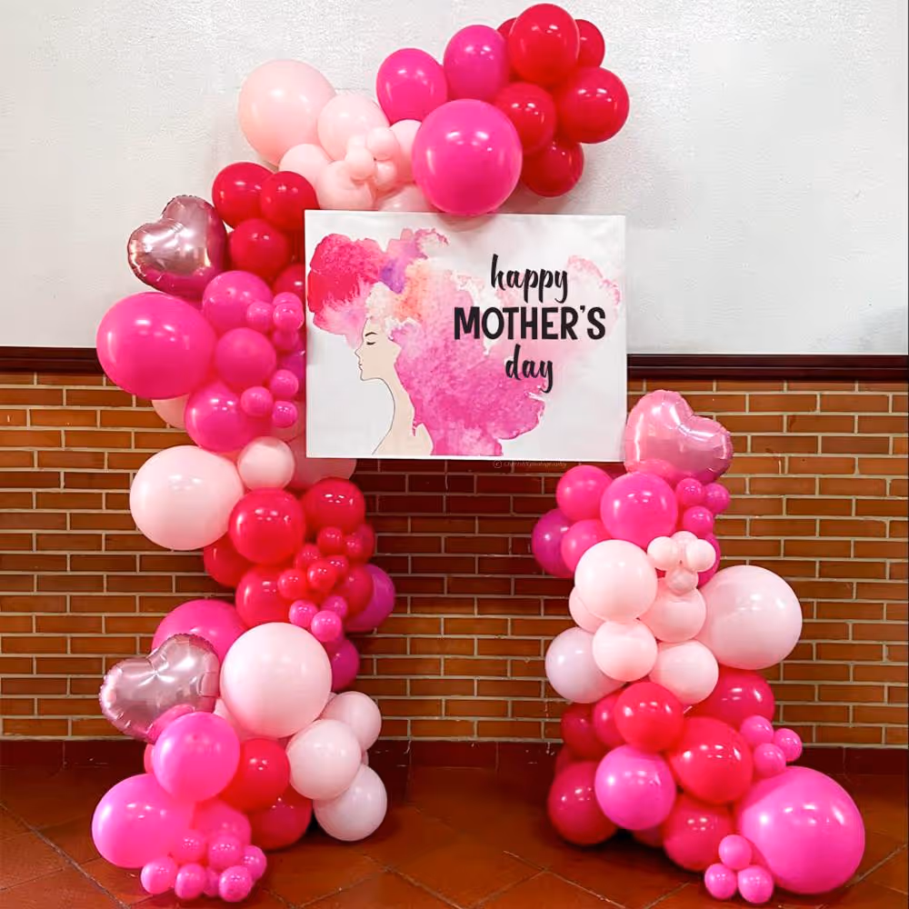 Gorgeous pink and magenta balloon arch for Mother's Day.