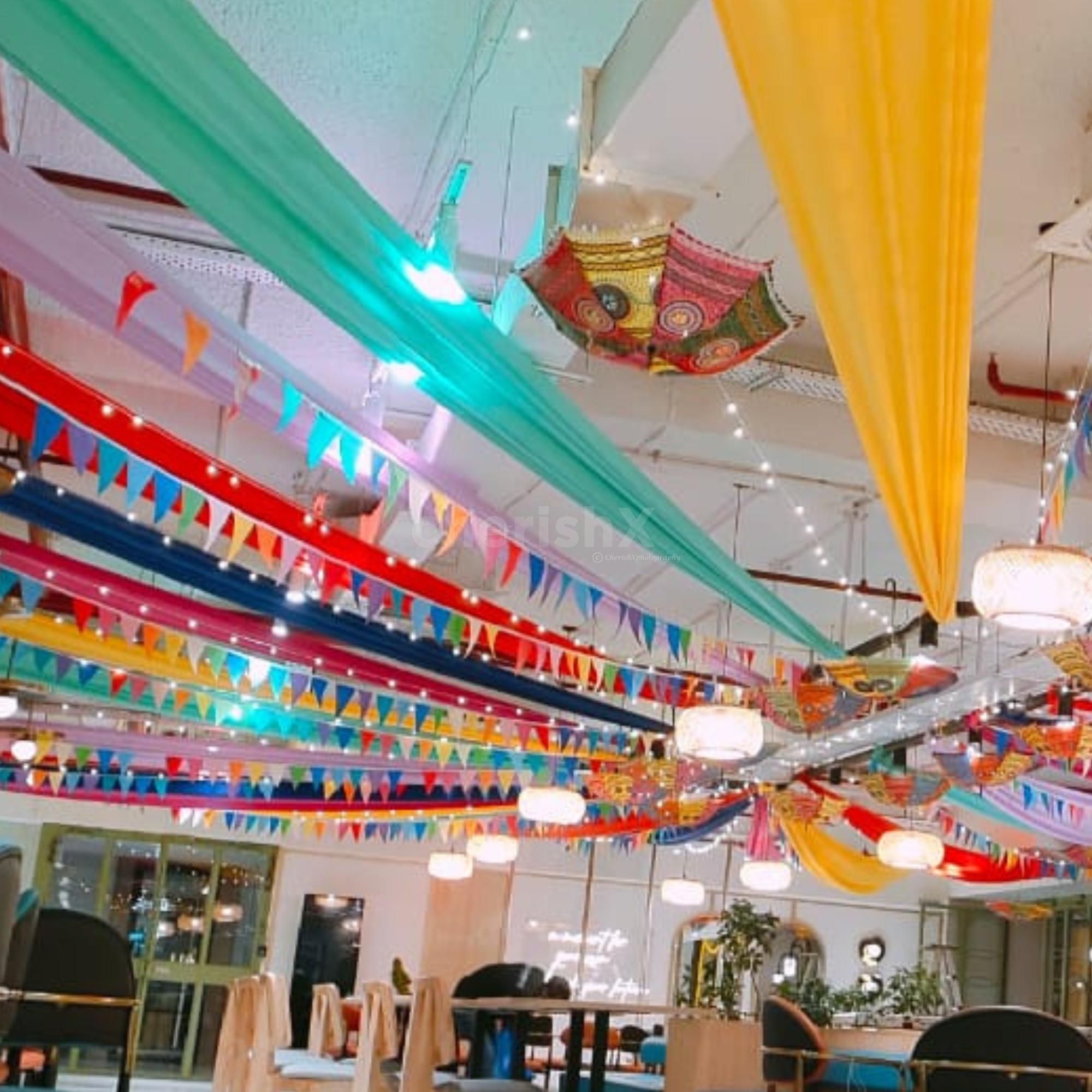 A vibrant room set up perfect for intimate festive gatherings.