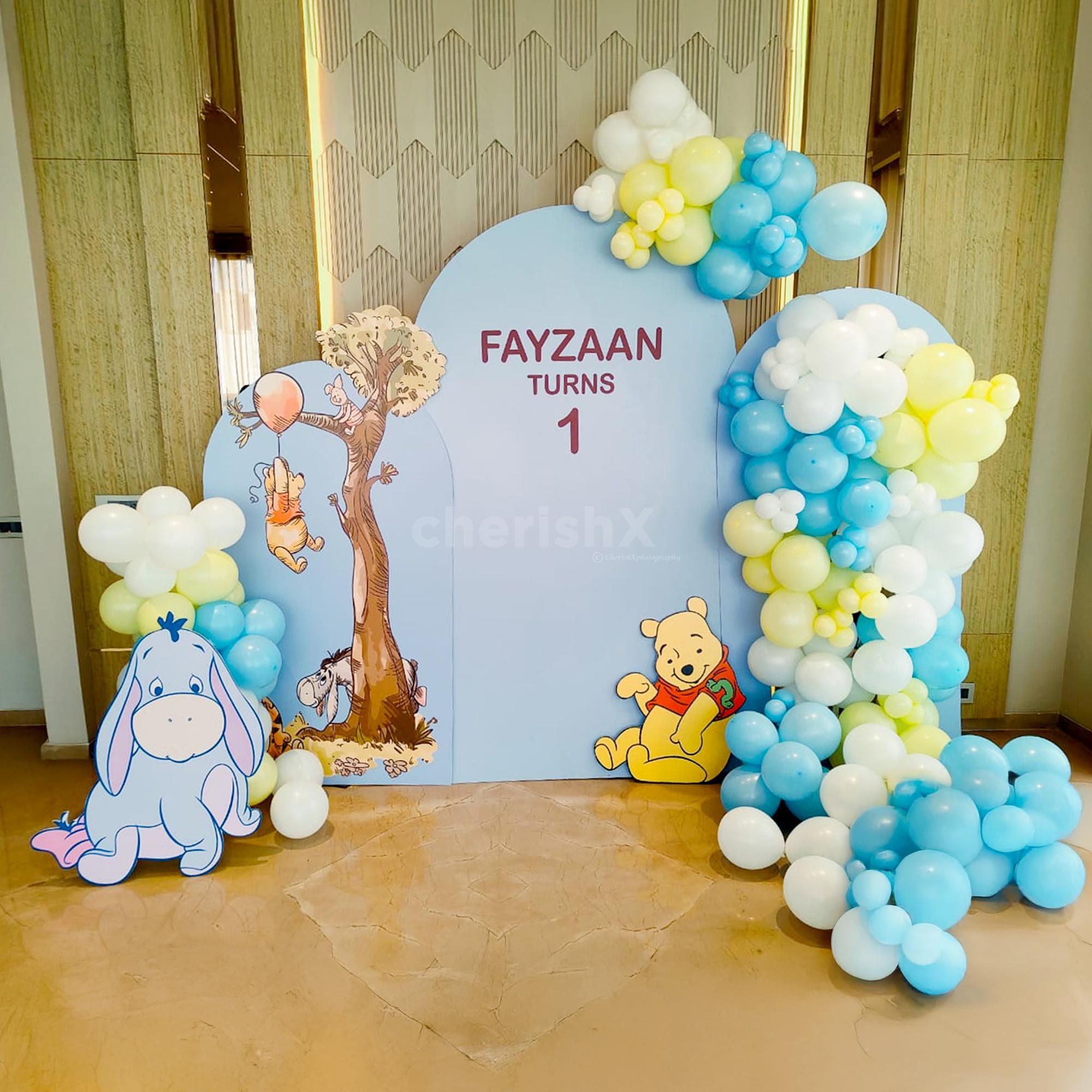Personalized Pooh sunboard greeting for your little one's special day.