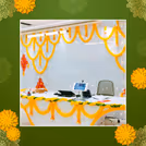 A set of pixel lights and multi-color fabric tassels, create a playful and vibrant workspace atmosphere.