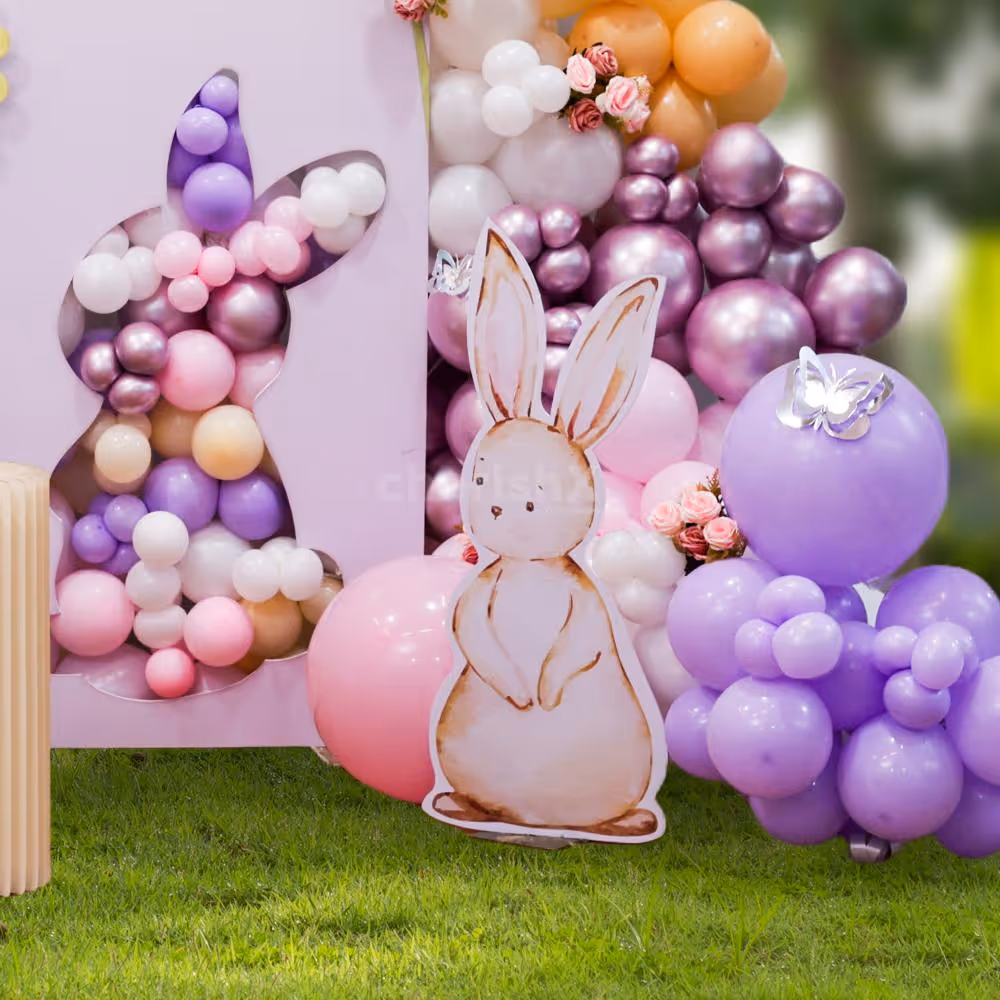 The bunny sunboard cutout on its sturdy stand is a must-have photo spot for every guest.
