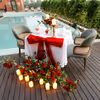 The perfect ambiance for heartfelt moments by the shimmering pool