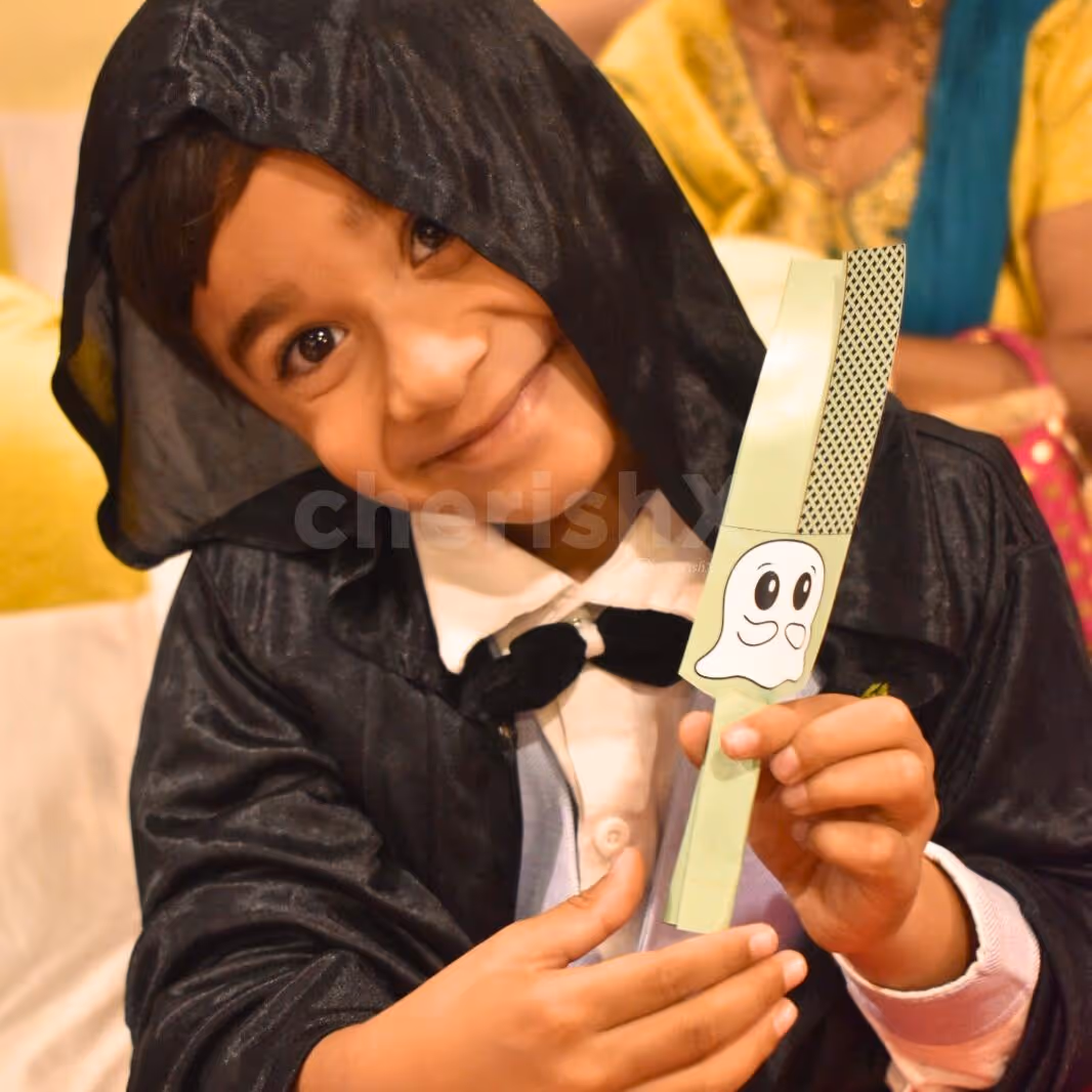 Kids decorating their spooky flying copters