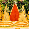 A stunningly centered urli and chowki to ground your haldi traditions.